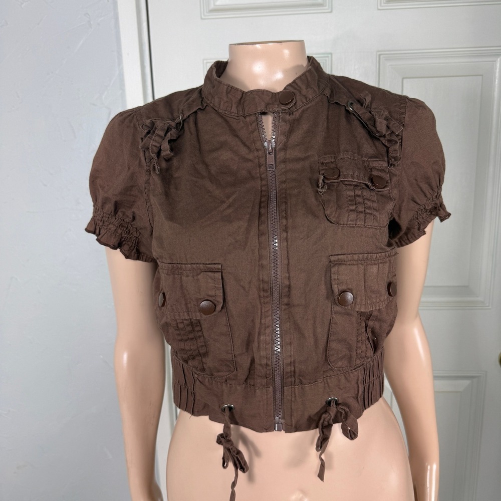 Vintage Y2K Shirt Last Kiss Cargo Shirt Jacket Cotton Zip Crop Top Baby Tee WW13